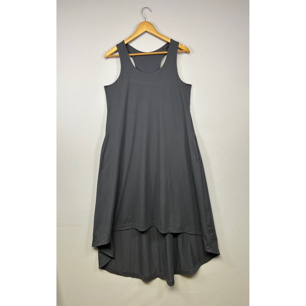 Athleisure Rae Mode Womens Large Gray Racerback High-Low Pocket Midi Dress D1630